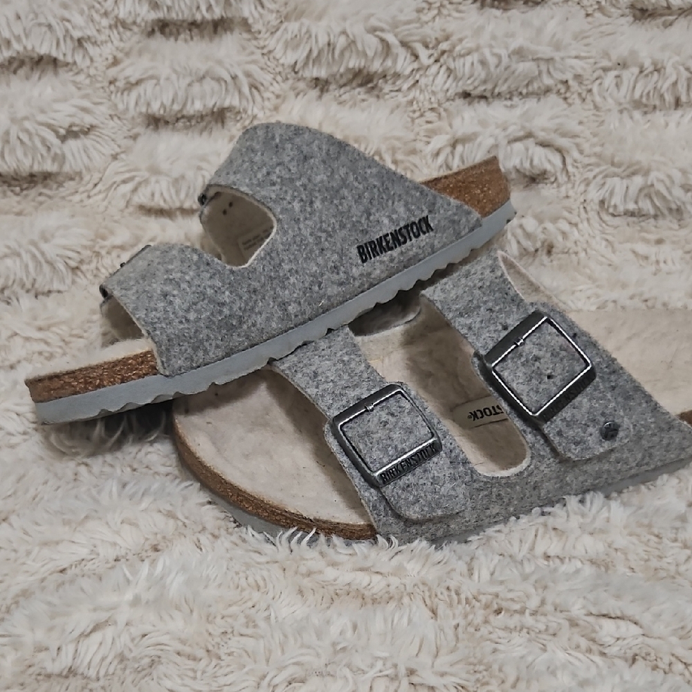 Birkenstock Gray Sandals with Adjustable Straps and Contoured Footbed